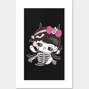 kawaii cute ghost cute skull, cute halloween girl Posters and Art